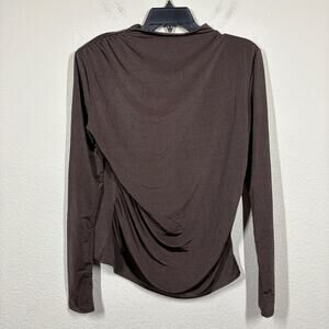 H&M Womens Size Medium Padded Draped Top Shirt Brown Mock Neck Long Sleeves